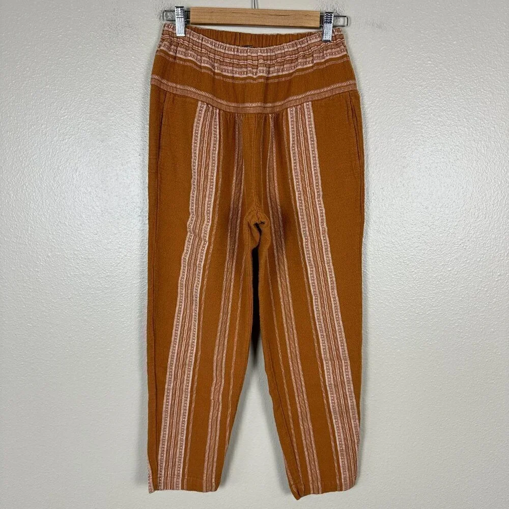 Free People Wide Yoke Pull On Stripe Pants Women's XS Cotton Beach Boho Mustard